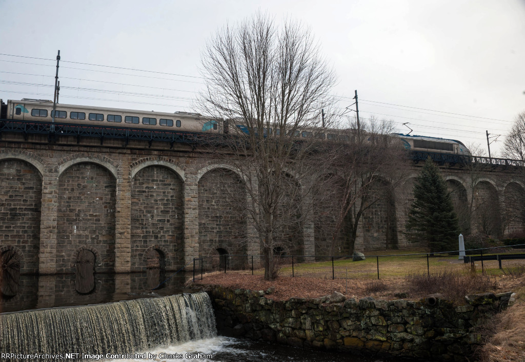 Acela going over the Canton Viaduct.